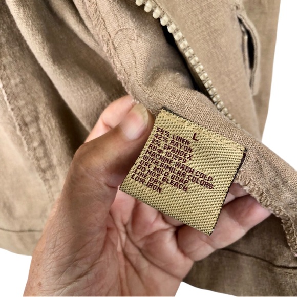 (247) Linen Blend Long Sleeve Tan Jacket - Picture 2 of 2